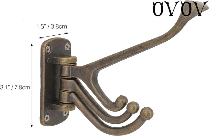 OVOV Rustic Tirple Swivle Hook Zinc Alloy Wall Mounted Coat Hook Multifunctional Foldable Decoration Robe Hook(Antique Bronze) - Image 3